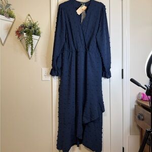 Navy Blue Maxi Wrap Style with Tiered Ruffle Hem